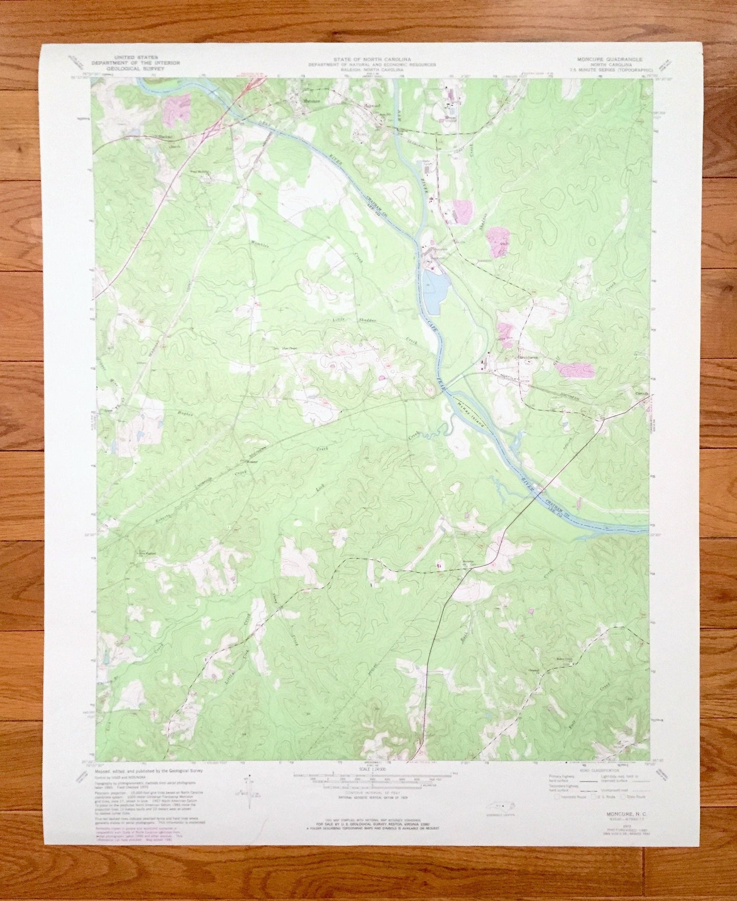 Antique Moncure, North Carolina 1970 US Geological Survey Topographic Map – Lee, Chatham County, Cape Fear, Haw River, Blacknel, Haywood NC