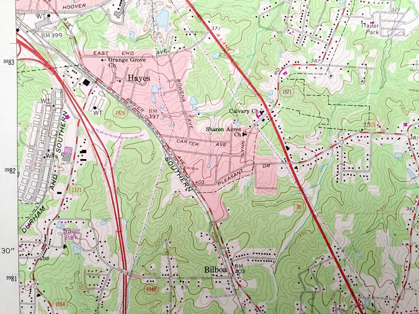 Antique Durham, North Carolina 1973 US Geological Survey Topographic Map – Wake County, Joyland, Hayes, Oak Grove, Brassfield, Bethesda, NC