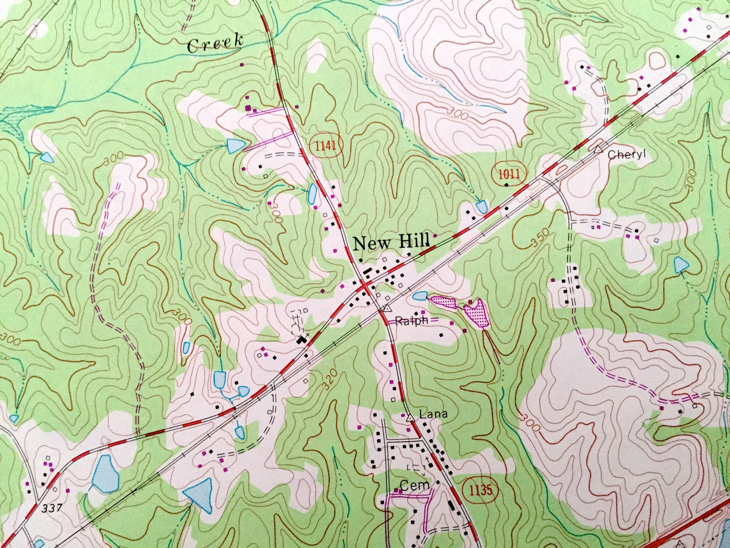 Antique New Hill, North Carolina 1974 US Geological Survey Topographic Map – Wake, Chatham County, B Everrett Jordan Lake, Bonsai, NC
