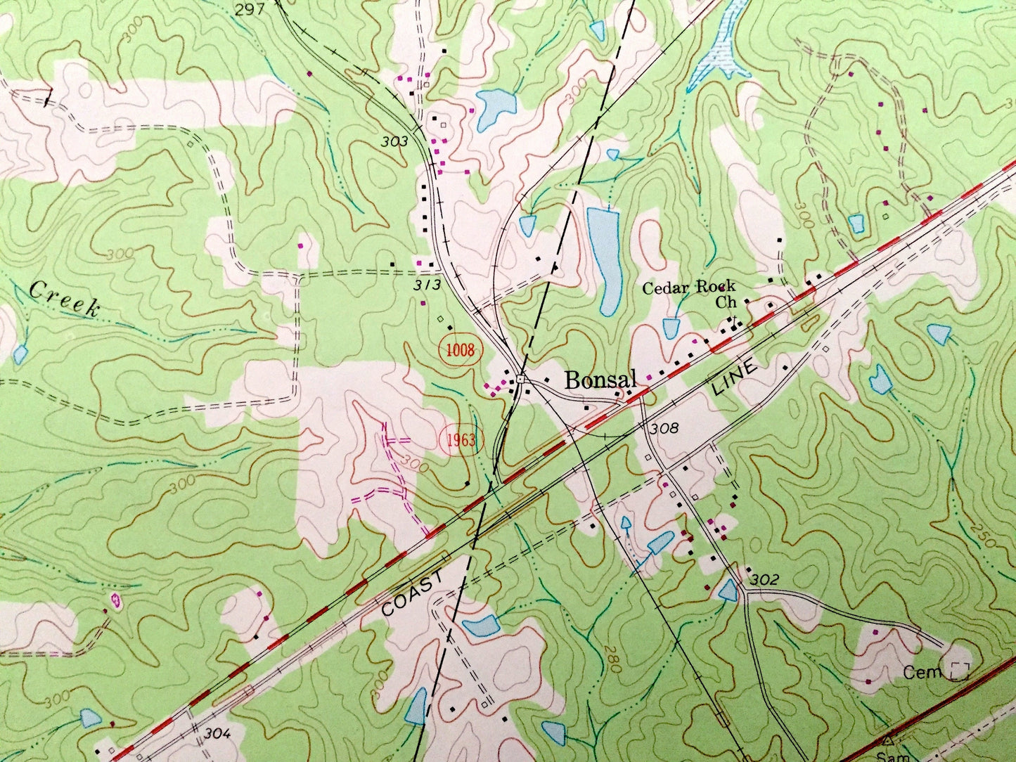 Antique New Hill, North Carolina 1974 US Geological Survey Topographic Map – Wake, Chatham County, B Everrett Jordan Lake, Bonsai, NC