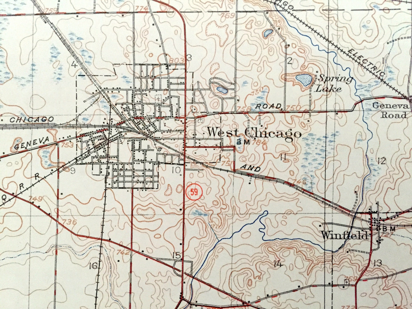 Antique Wheaton, Illinois 1908 US Geological Survey Topographic Map – West Chicago, Glen Ellen, Lombard, Naperville, Downers Grove, Wayne IL
