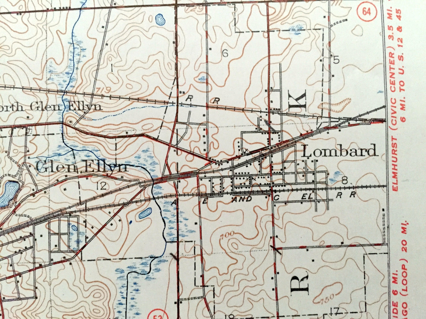 Antique Wheaton, Illinois 1908 US Geological Survey Topographic Map – West Chicago, Glen Ellen, Lombard, Naperville, Downers Grove, Wayne IL