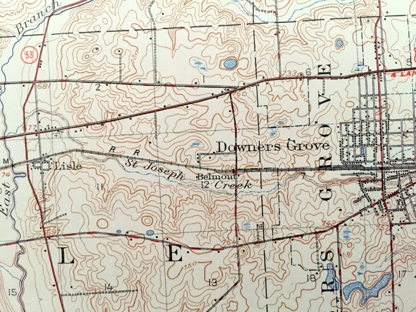 Antique Wheaton, Illinois 1908 US Geological Survey Topographic Map – West Chicago, Glen Ellen, Lombard, Naperville, Downers Grove, Wayne IL