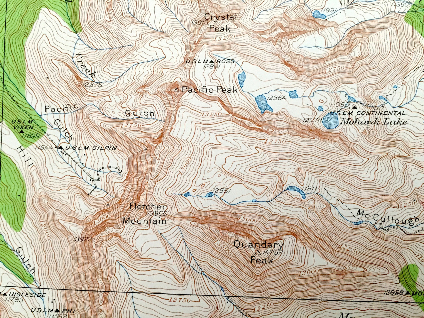Antique Mt Lincoln, Colorado 1938 US Geological Survey Topographic Map – Breckenridge, Copper Mountain, Climax, Kokomo, Alma, Summit Lake CO