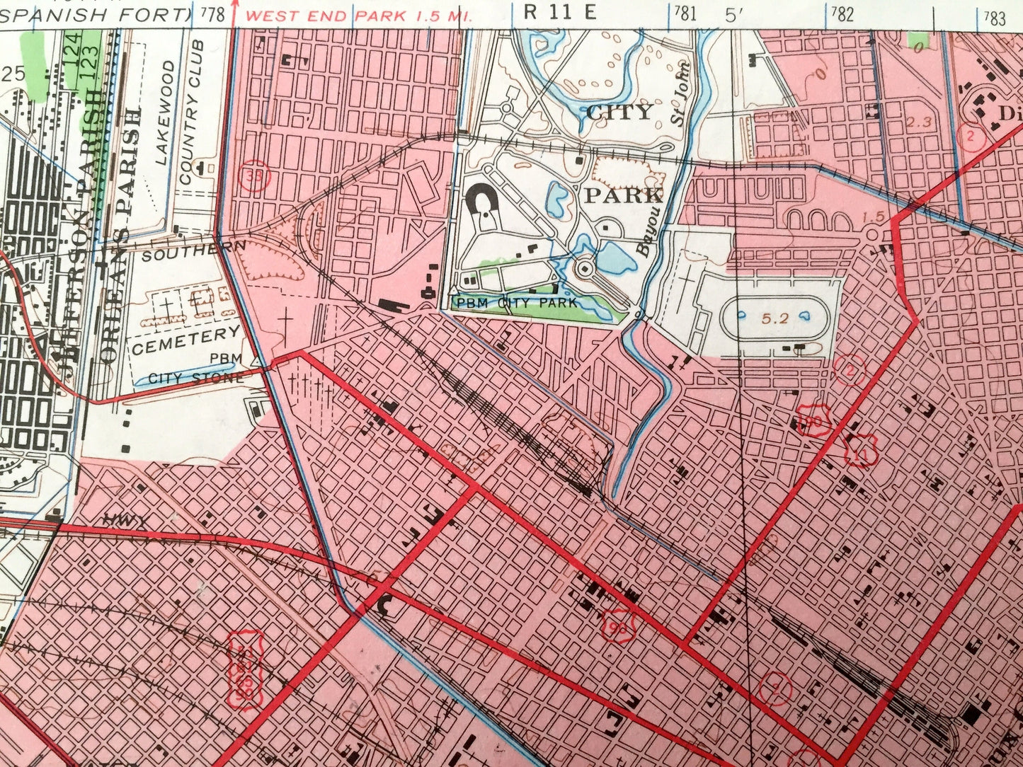 Antique New Orleans, Louisiana 1950 US Geological Survey Topographic Map – Jefferson Parish, Metairie, French Quarter, Treme Ward Audubon LA