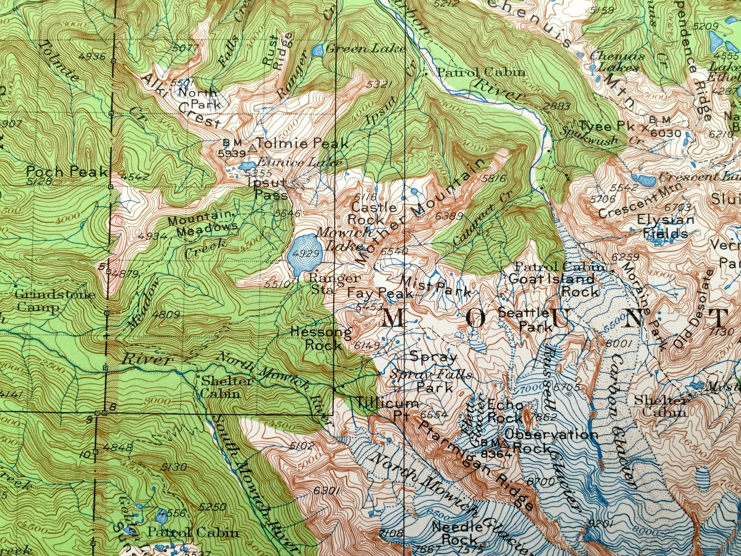 Antique Mt Rainier National Park, Washington 1924 US Geological Survey Topographic Map – Pierce County, Cascade Range, Gifford Pinchot Mount