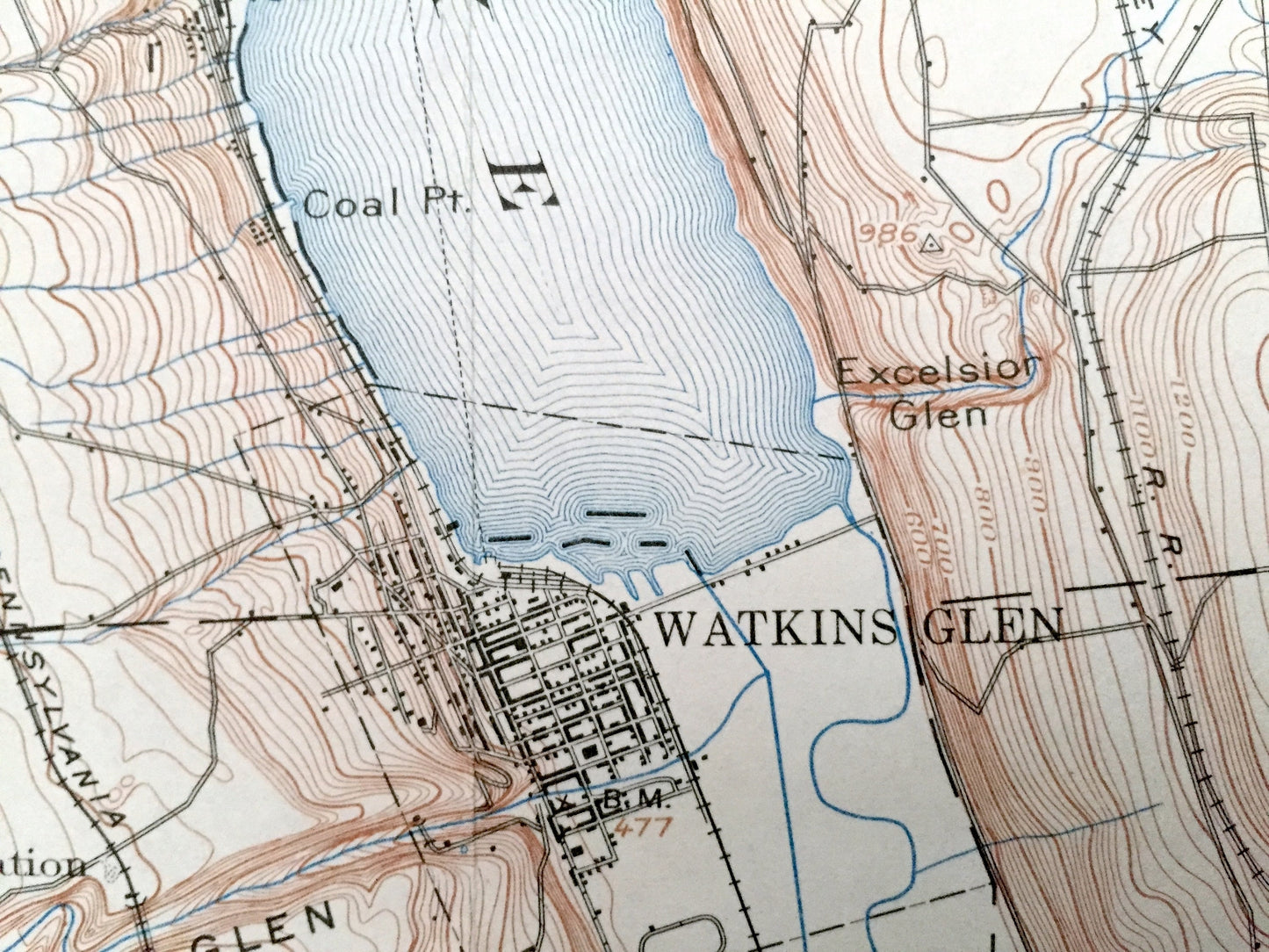 Antique Watkins Glen, New York 1898 US Geological Survey Topographic Map – Schuyler County, Montour, Catlin, Hornby, Hector, Reading NY