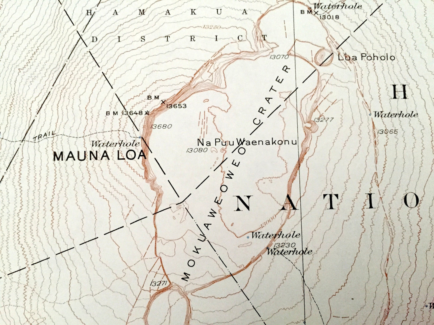 Antique Mauna Loa, Hawaii 1928 US Geological Survey Topographic Map – North Kona, Hamakua, Kau, National Forest, Kau Forest Reserve, HI