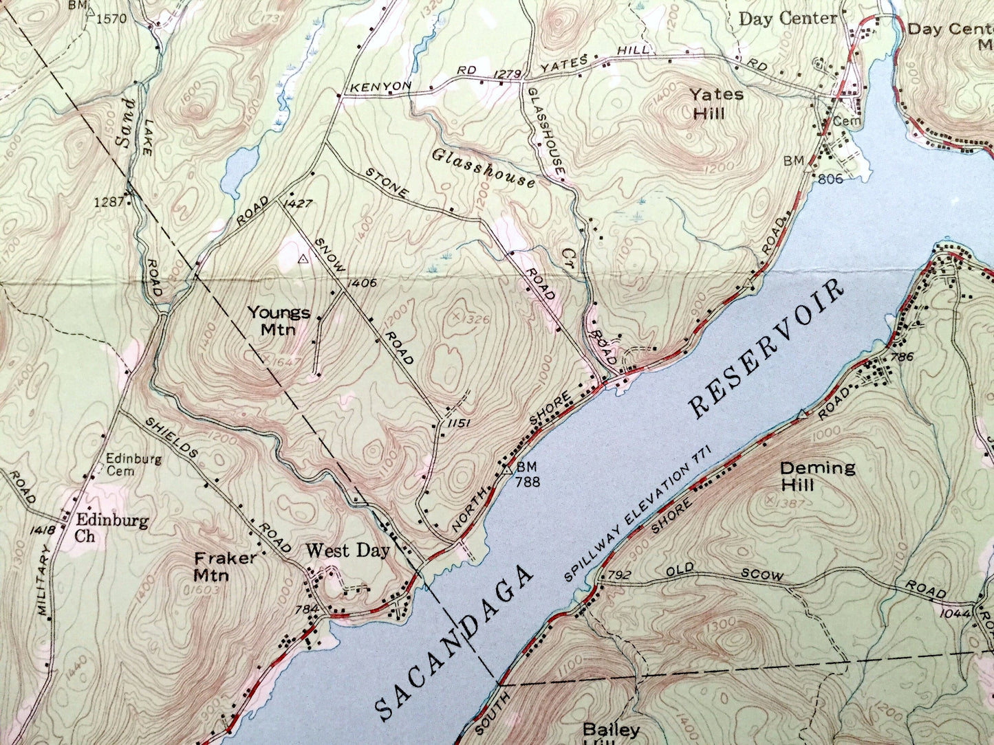Antique Harrisburg, New York 1954 US Geological Survey Topographic Map – Adirondacks, Sacandaga, Edinburg, Day Hope Falls Saratoga Warren NY