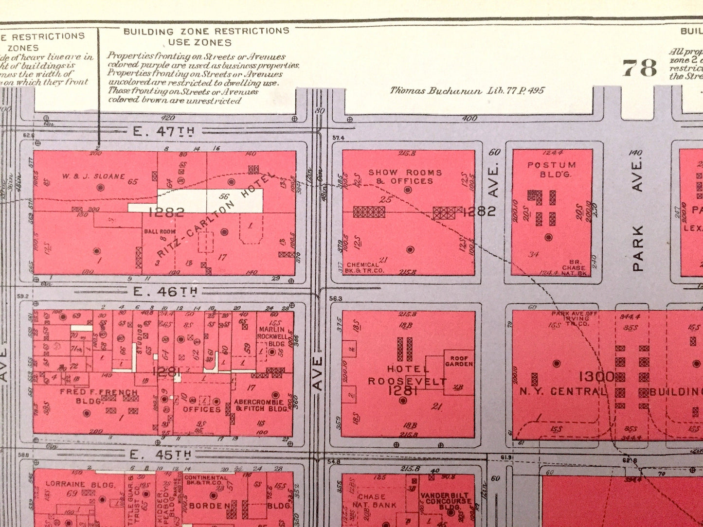 Antique Manhattan, New York Map from Bromley's 1934 Manhattan Land Book – Midtown, Turtle Bay, United Nations, Sutton Place East Side NY NYC