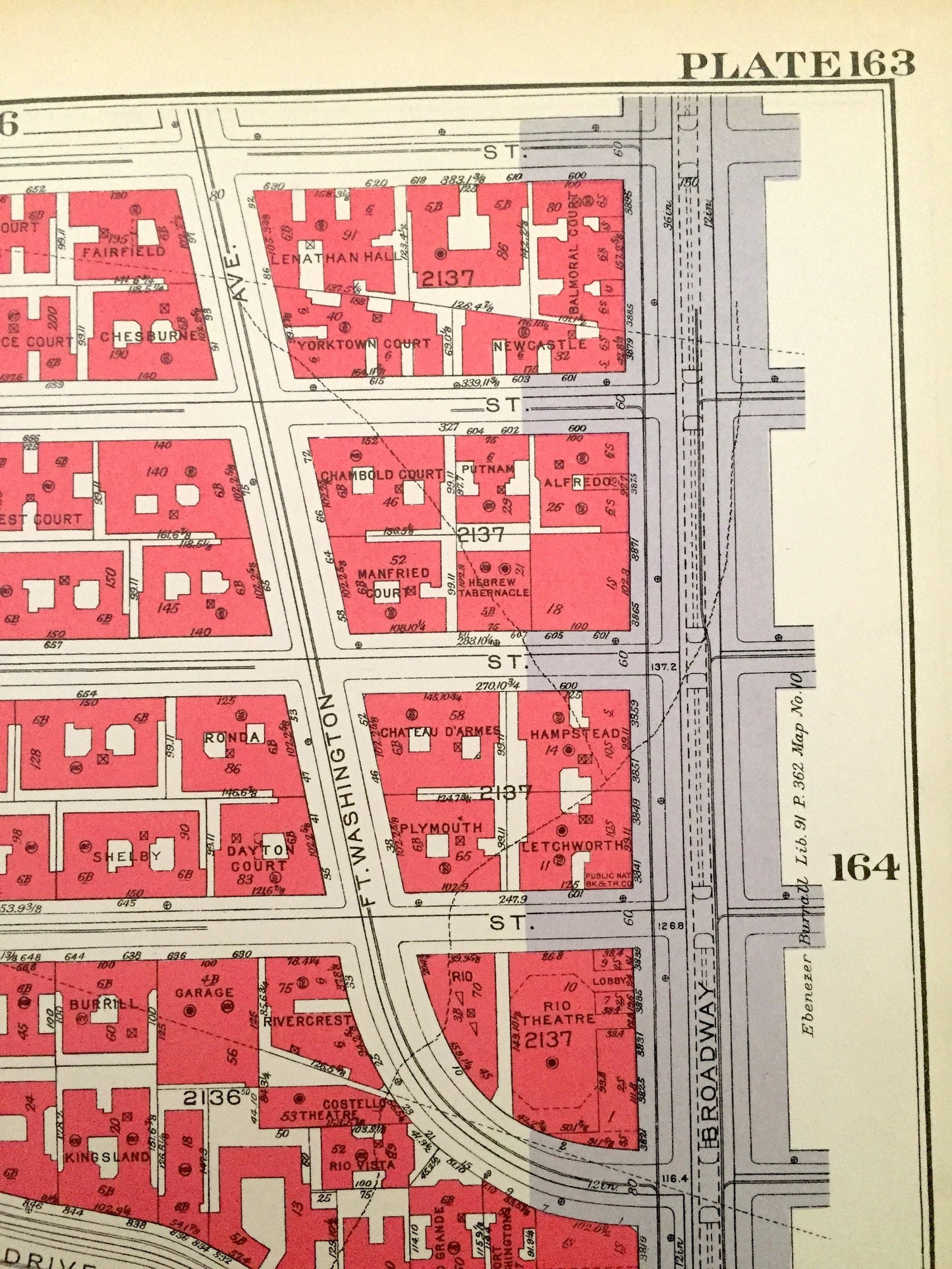 Antique Manhattan, New York City Map from Bromley's 1934 Manhattan Land Book – Fort Washington Park, Heights, Riverside Drive, Hudson NYC NY