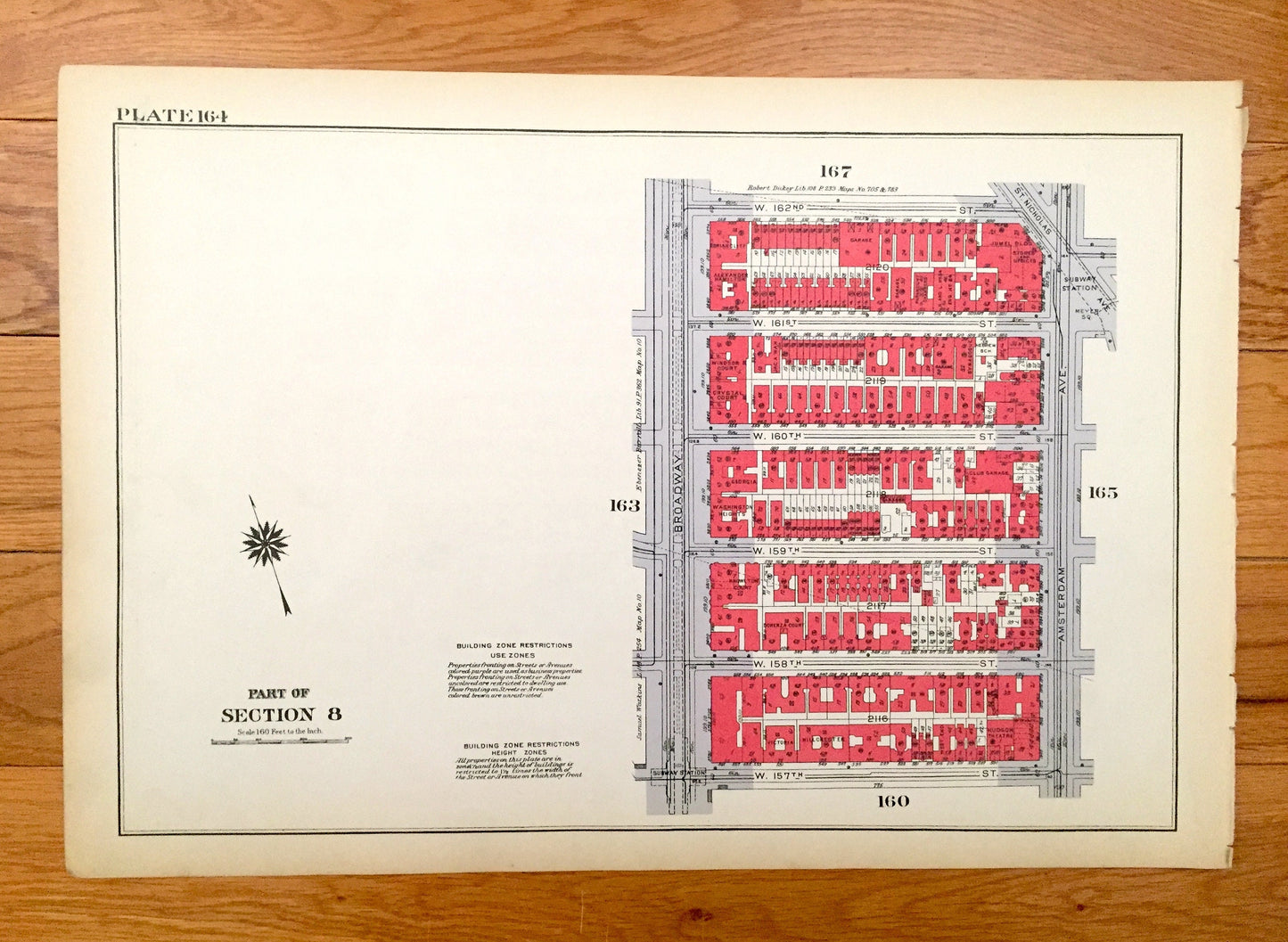 Antique Manhattan, New York City Map from Bromley's 1934 Manhattan Land Book – Fort Washington Park, Heights, Riverside Drive, Hudson NYC NY