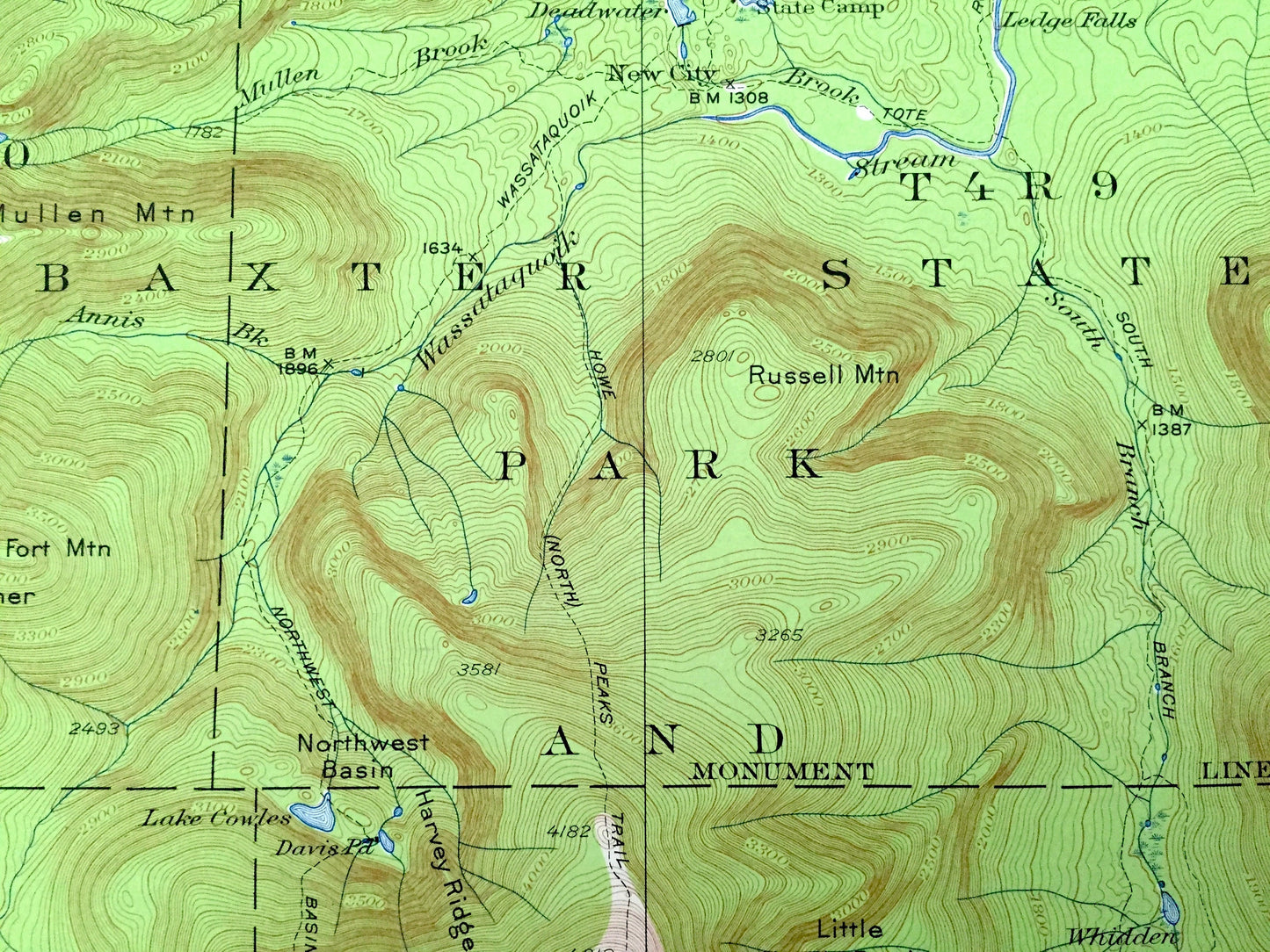 Antique Mount Katahdin, Maine 1949 US Geological Survey Topographic Map – Baxter State Park, Millinocket Lake, Piscataquis, Penobscot, Mt ME