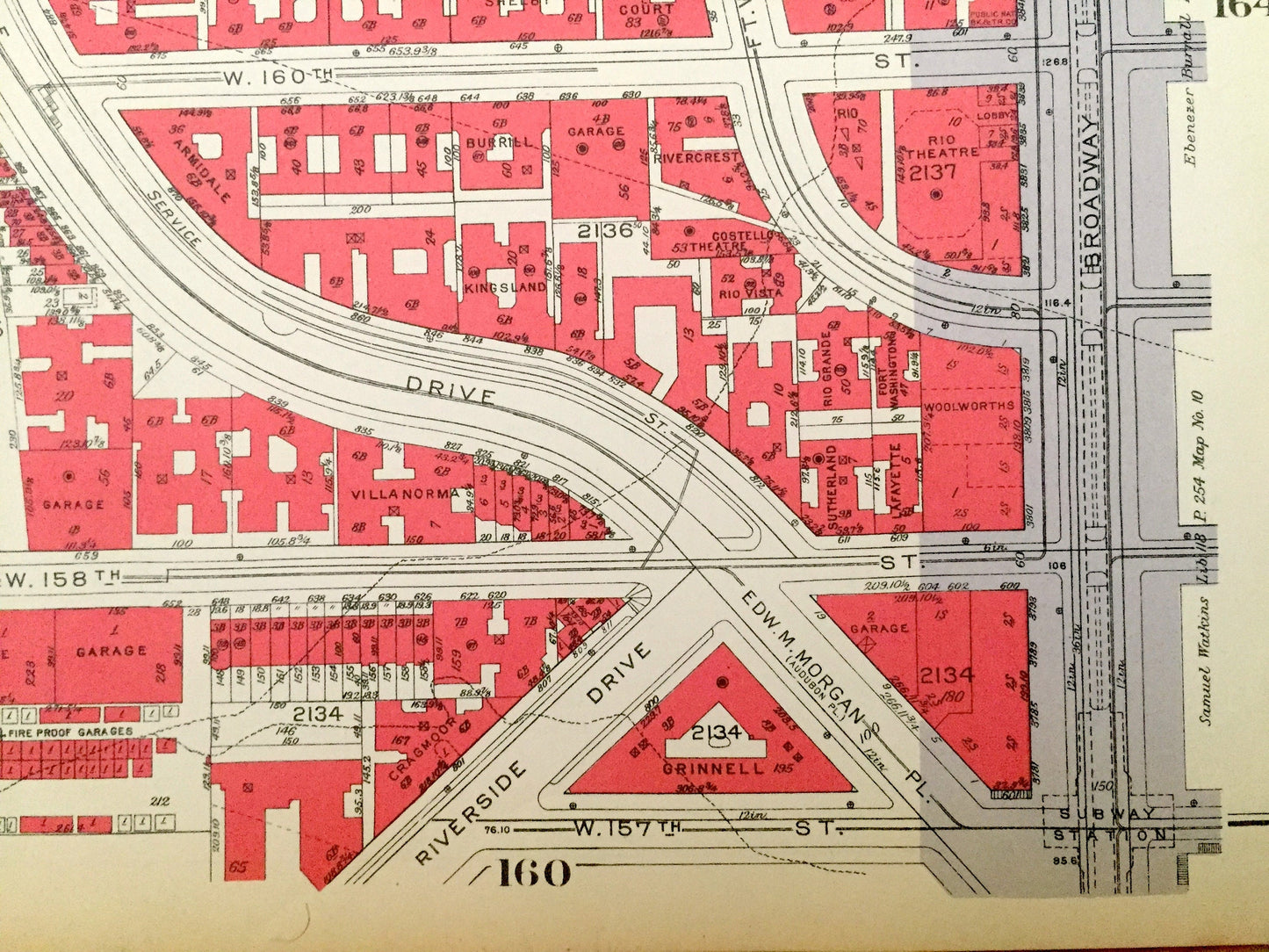 Antique Manhattan, New York City Map from Bromley's 1934 Manhattan Land Book – Fort Washington Park, Heights, Riverside Drive, Hudson NYC NY
