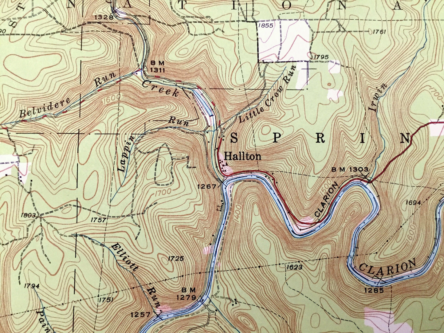 Antique Hallton, Pennsylvania 1940 US Geological Survey Topographic Map - Millstone, Jenks, Highland, Ridgway, Horton Snyder Warsaw Heath PA