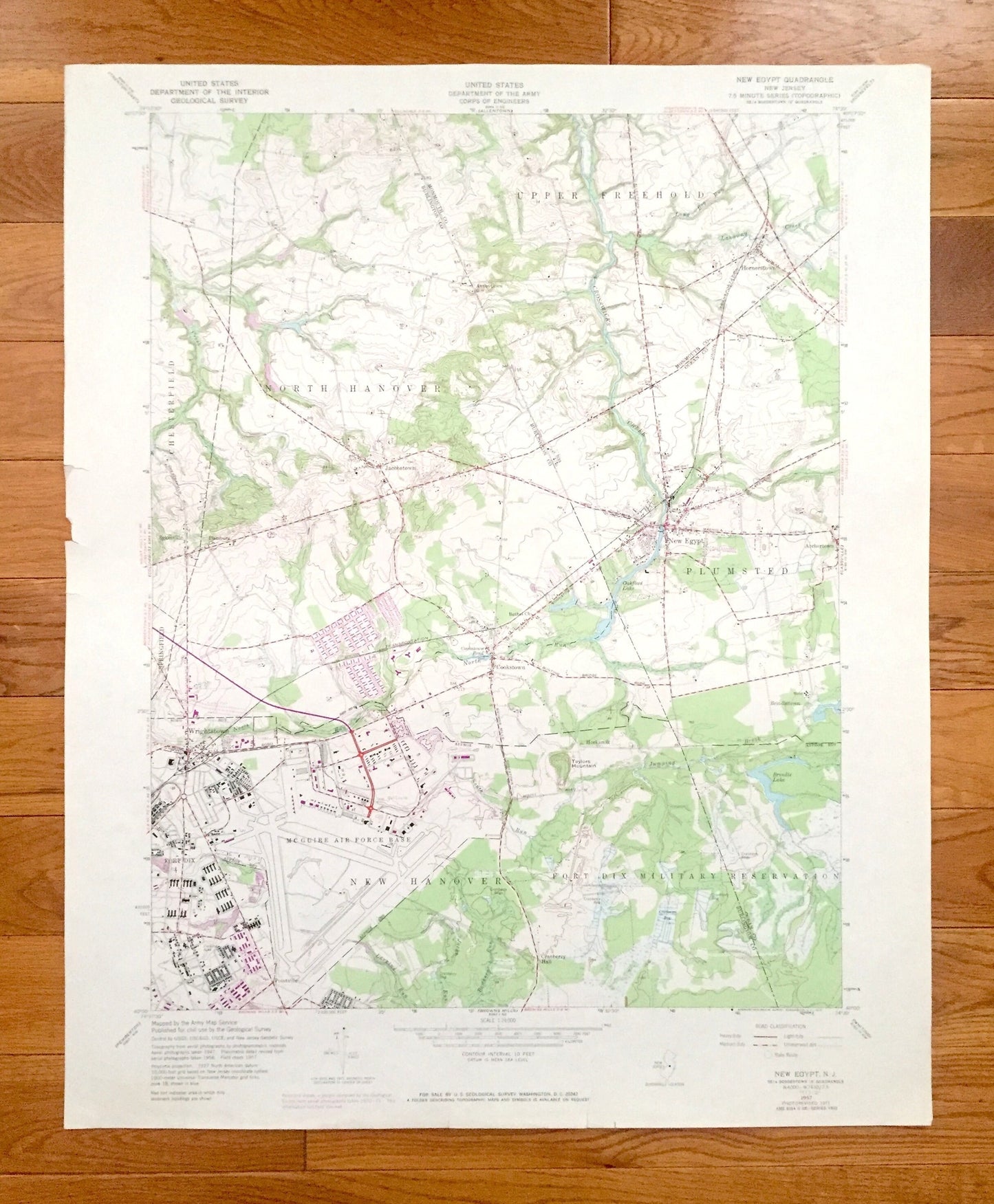 Antique New Egypt, New Jersey 1957 US Geological Survey Topographic Map - Upper Freehold, North Hanover, Plumsted, Fort Dix, Chesterfield NJ