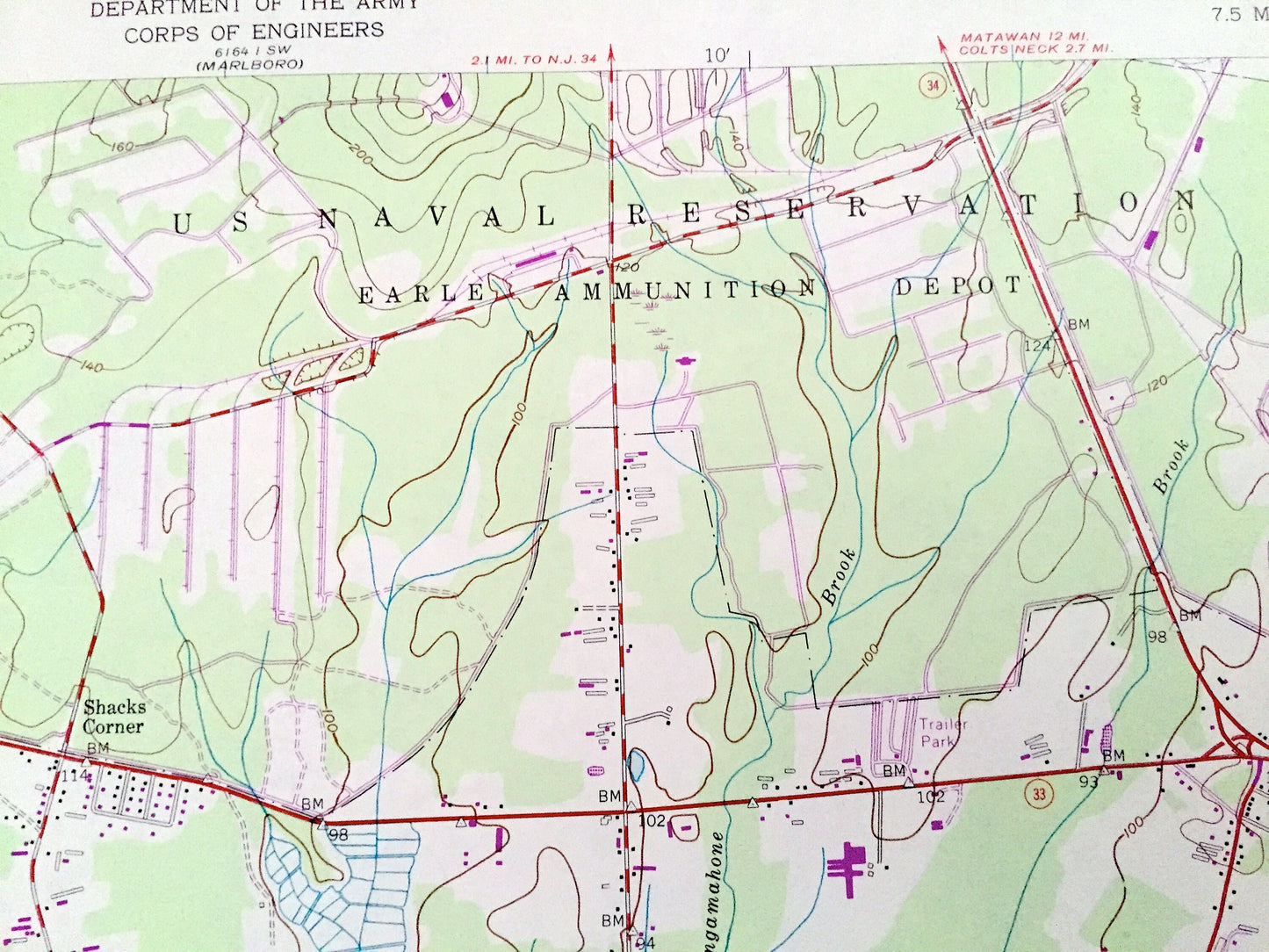 Antique Farmingdale, New Jersey 1954 US Geological Survey Topographic Map - Ocean, Monmouth County, Howell, Wall, New Shrewsbury, Jackson NJ