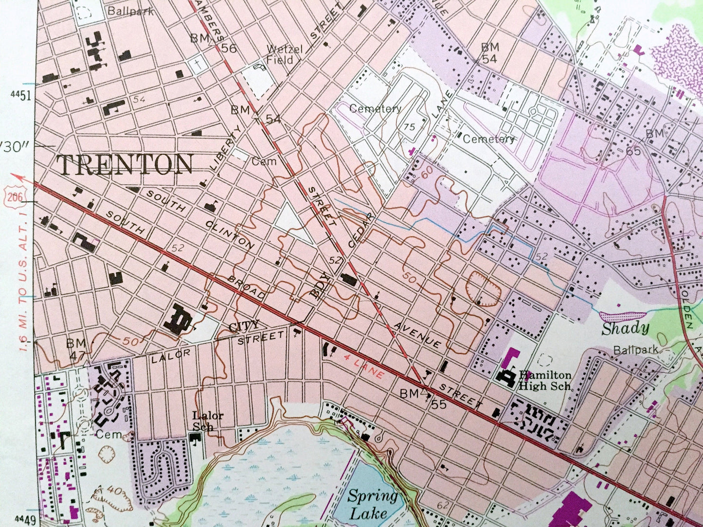 Antique Trenton East, NJ - PA 1957 US Geological Survey Topographic Map – Mercer County, Washington, Bordentown, Chesterfield, New Jersey