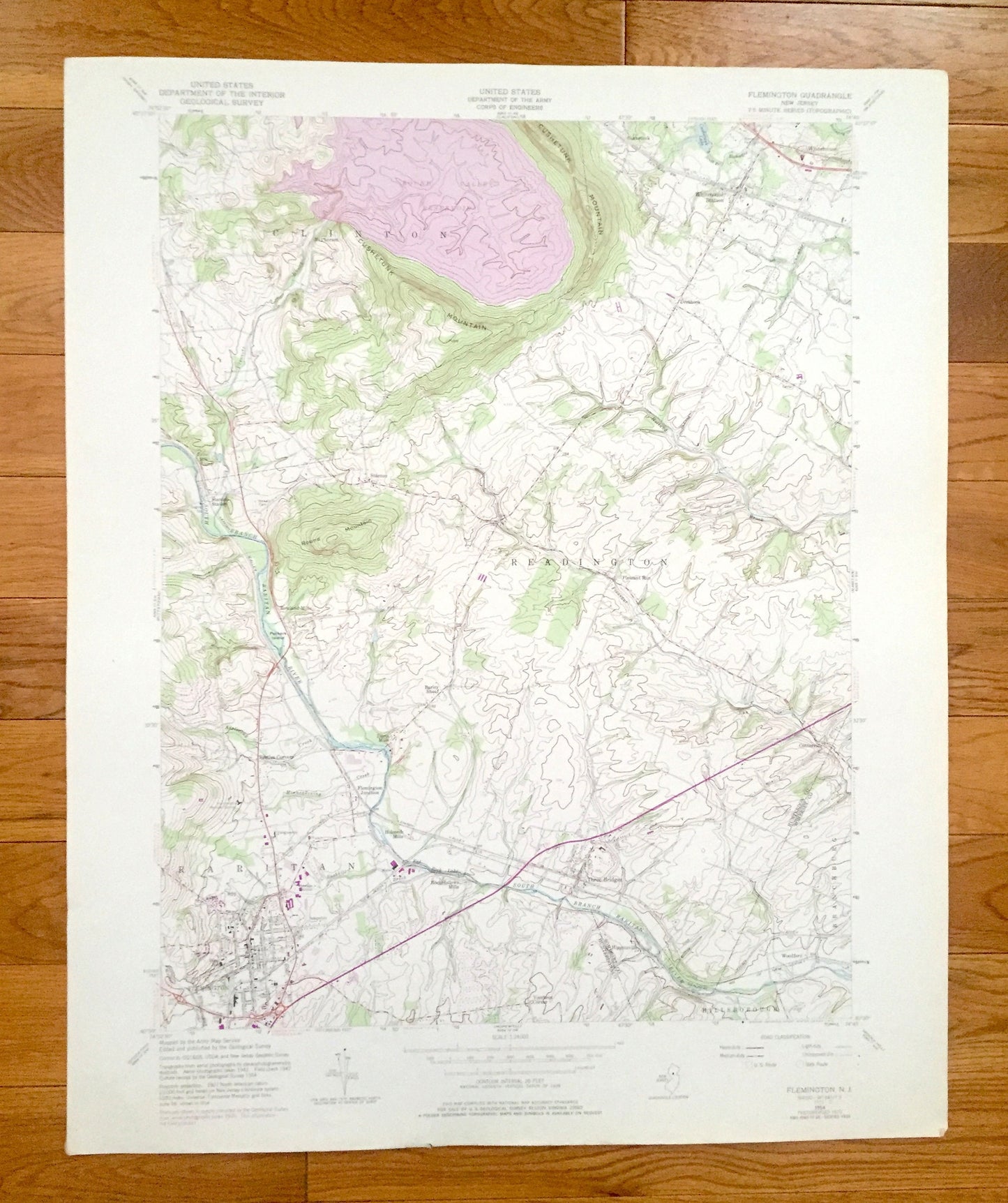 Antique Flemington, New Jersey 1954 US Geological Survey Topographic Map – Hunterdon, Somerset County, Clinton, Readington, Raritan, NJ