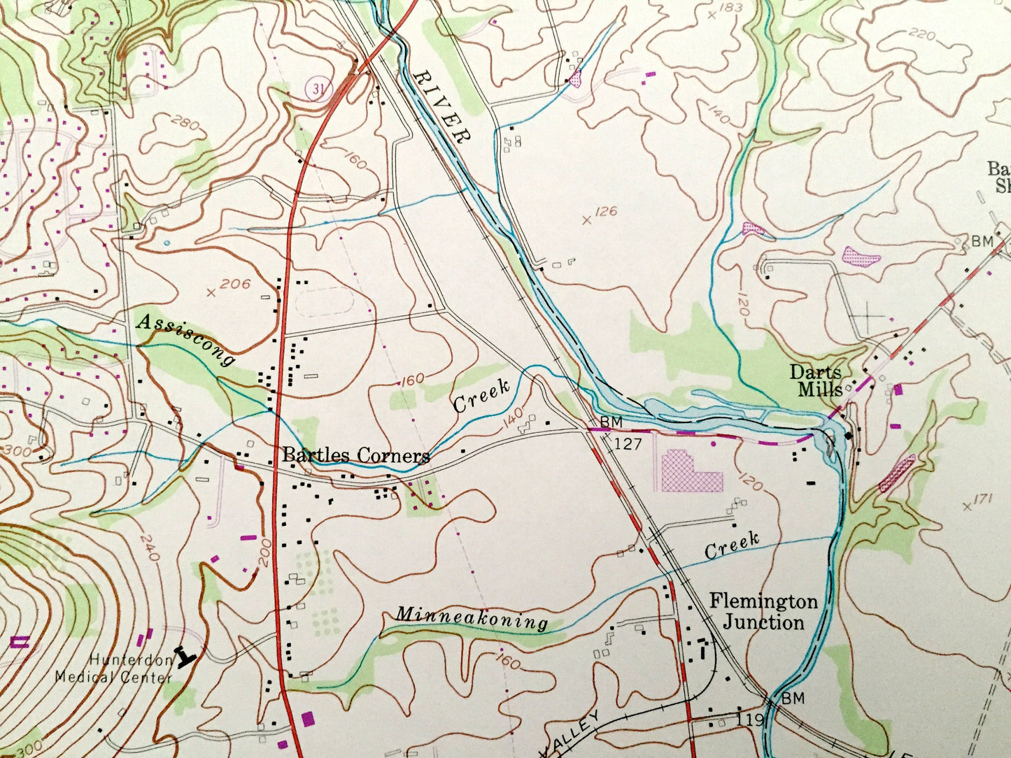 Antique Flemington, New Jersey 1954 US Geological Survey Topographic Map – Hunterdon, Somerset County, Clinton, Readington, Raritan, NJ