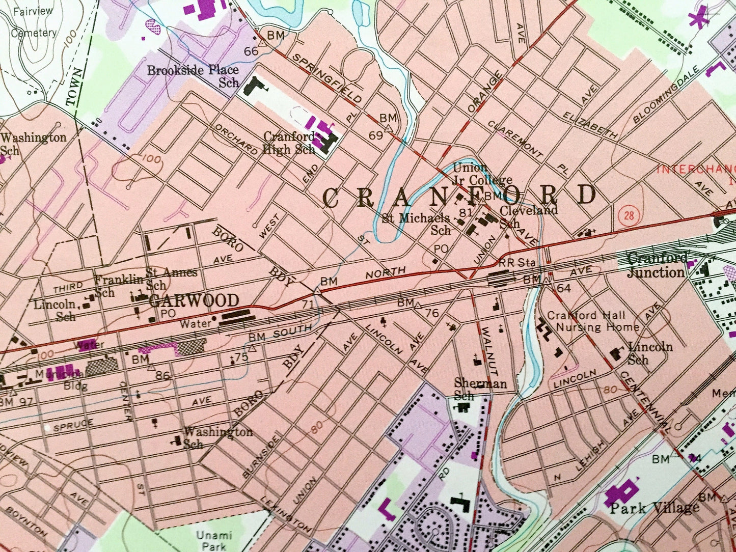 Antique Roselle, New Jersey 1955 US Geological Survey Topographic Map – Essex, Union County, Millburn, Springfield, Crawford, Maplewood, NJ