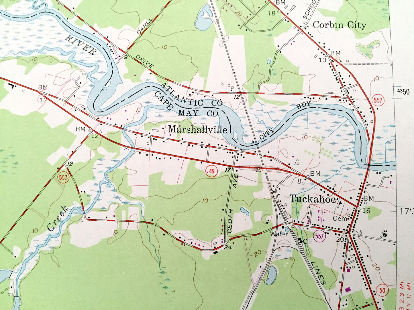 Antique Tuckahoe, New Jersey 1956 US Geological Survey Topographic Map – Cape May, Atlantic, Cumberland County, Maurice River, Dennis, NJ