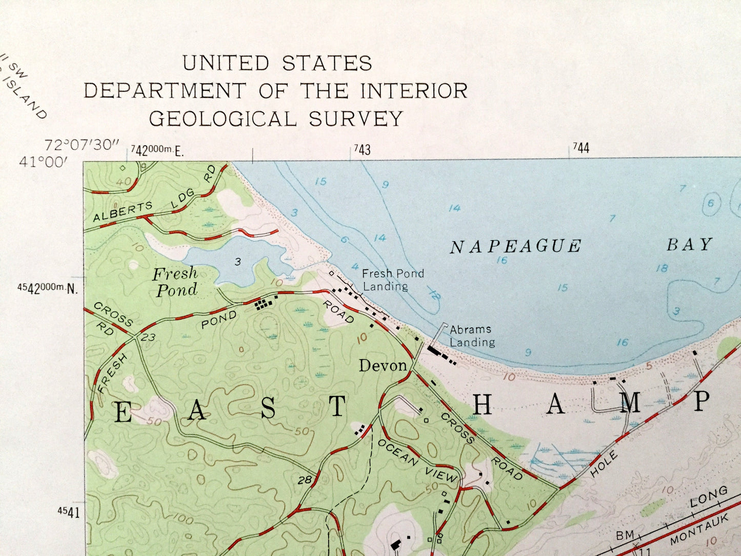 Antique Napeague Beach, New York 1956 US Geological Survey Topographic Map – Suffolk County, East, Promised Land, Hampton, Long Island, NY