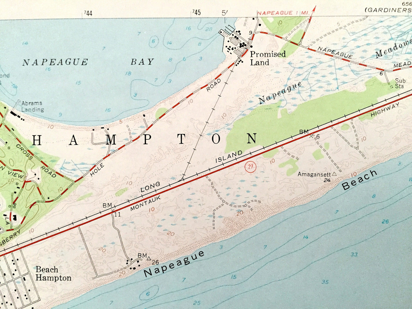 Antique Napeague Beach, New York 1956 US Geological Survey Topographic Map – Suffolk County, East, Promised Land, Hampton, Long Island, NY
