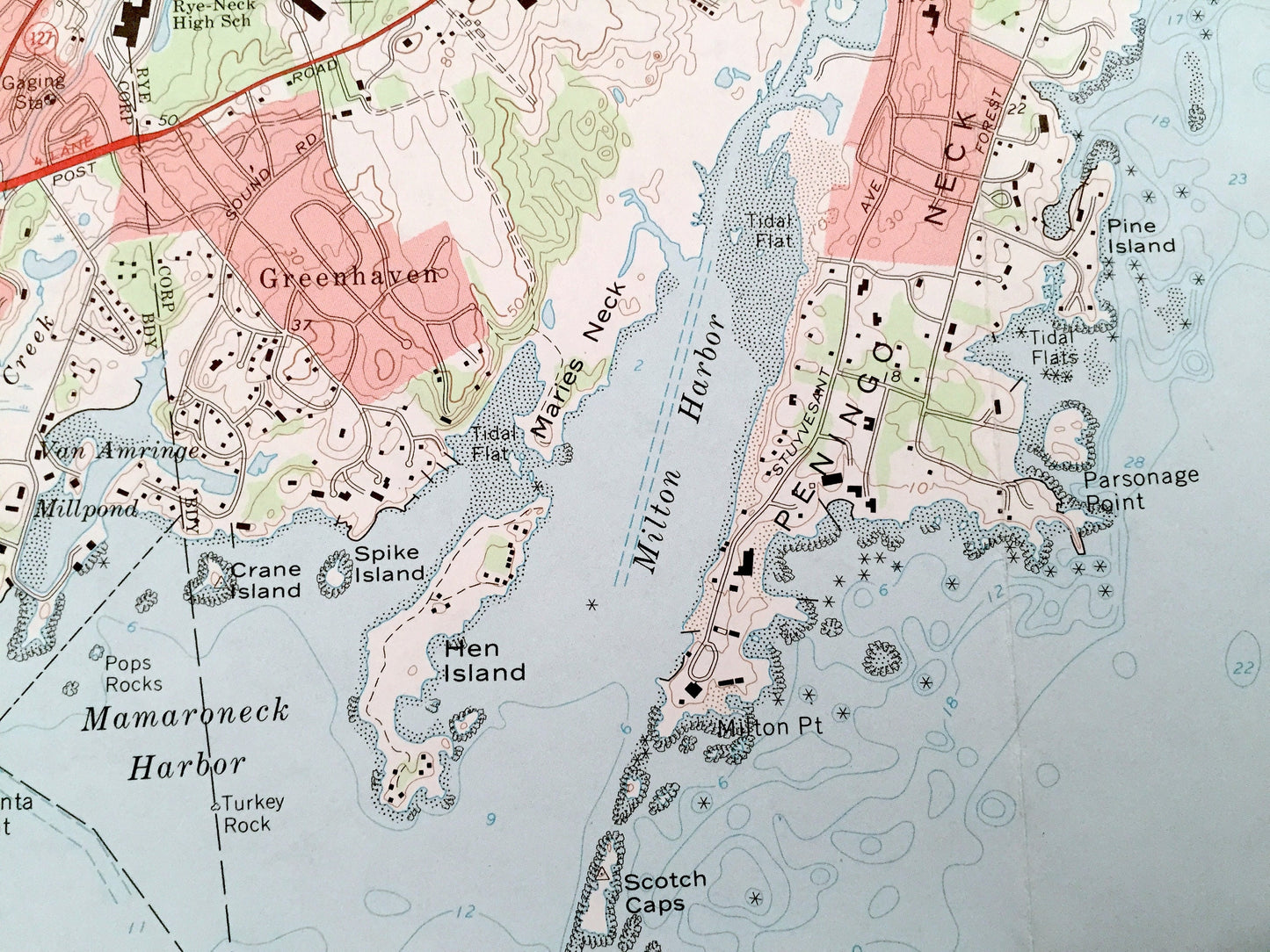 Antique Mamaroneck, New York 1967 US Geological Survey Topographic Map – Westchester, Nassau County, Queens, White Plains Rye Connecticut NY