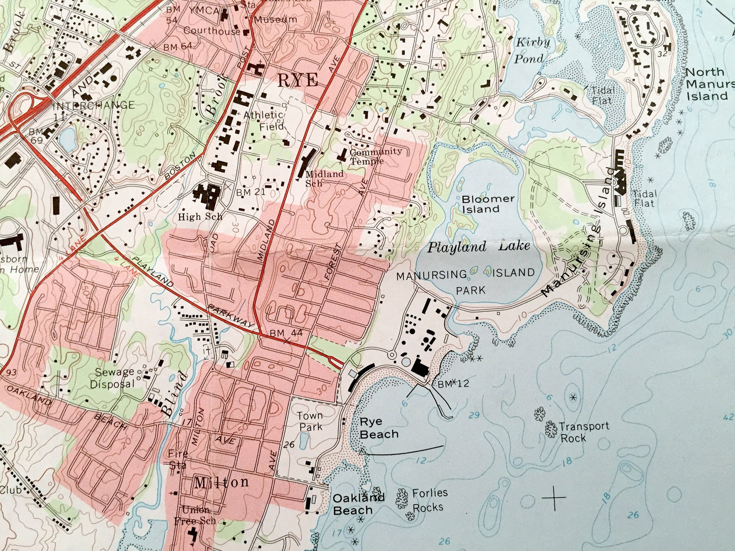 Antique Mamaroneck, New York 1967 US Geological Survey Topographic Map – Westchester, Nassau County, Queens, White Plains Rye Connecticut NY