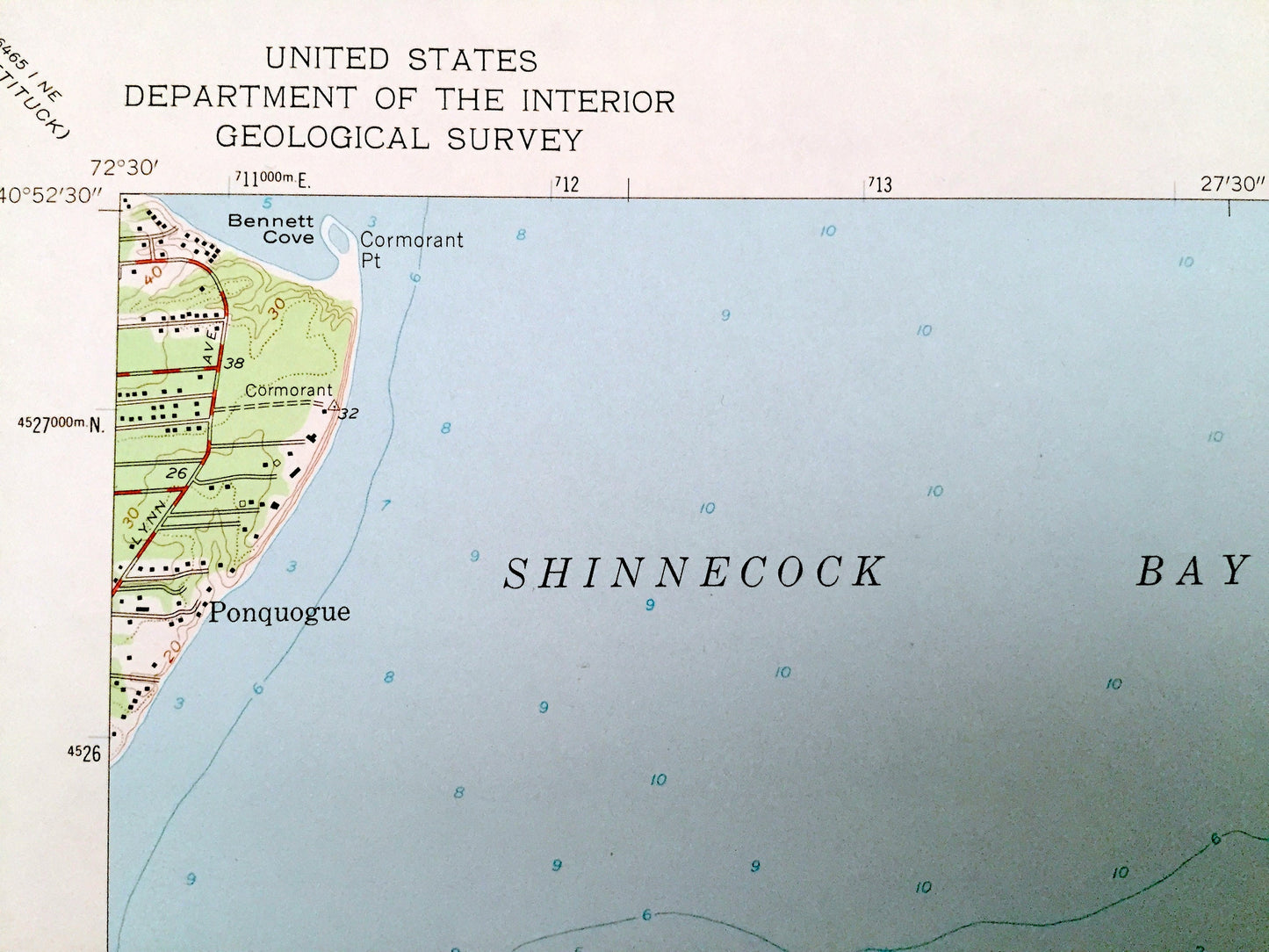 Antique Shinnecock Inlet, New York 1955 US Geological Survey Topographic Map – Suffolk County, Long Island, Southampton, Ponquogue, NY