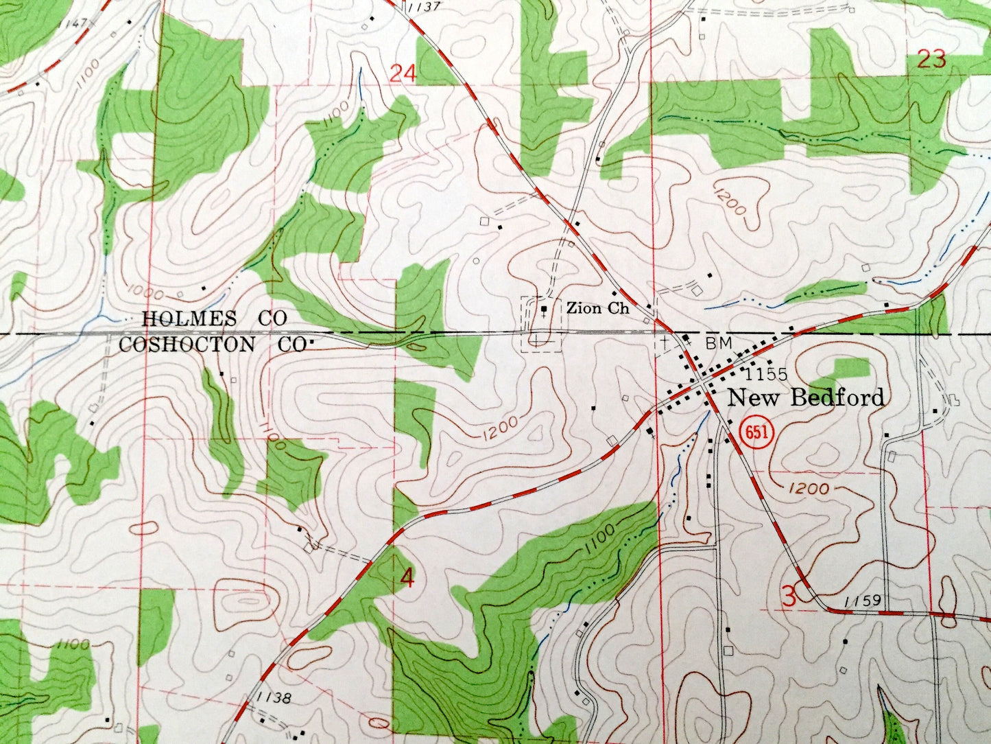 Antique New Bedford, Ohio 1961 US Geological Survey Topographic Map – Holmes, Coshocton County, Mechanic, Mill Creek, Crawford, Clark, OH