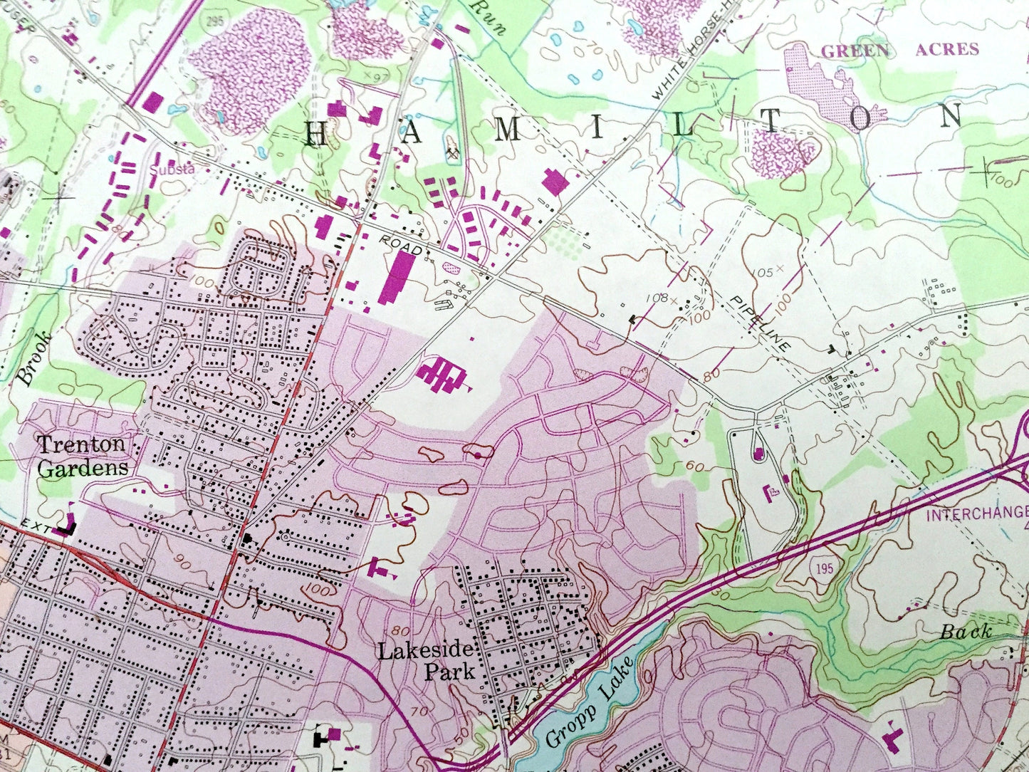 Antique Trenton East, NJ - PA 1957 US Geological Survey Topographic Map – Mercer County, Washington, Bordentown, Chesterfield, New Jersey