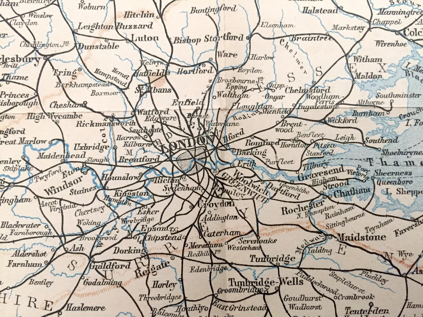 Antique 1902 England & Wales Map from Baedekers Atlas of London – Ireland, Brighton, Dover, Manchester, Leeds, Birmingham, Great Britain, UK