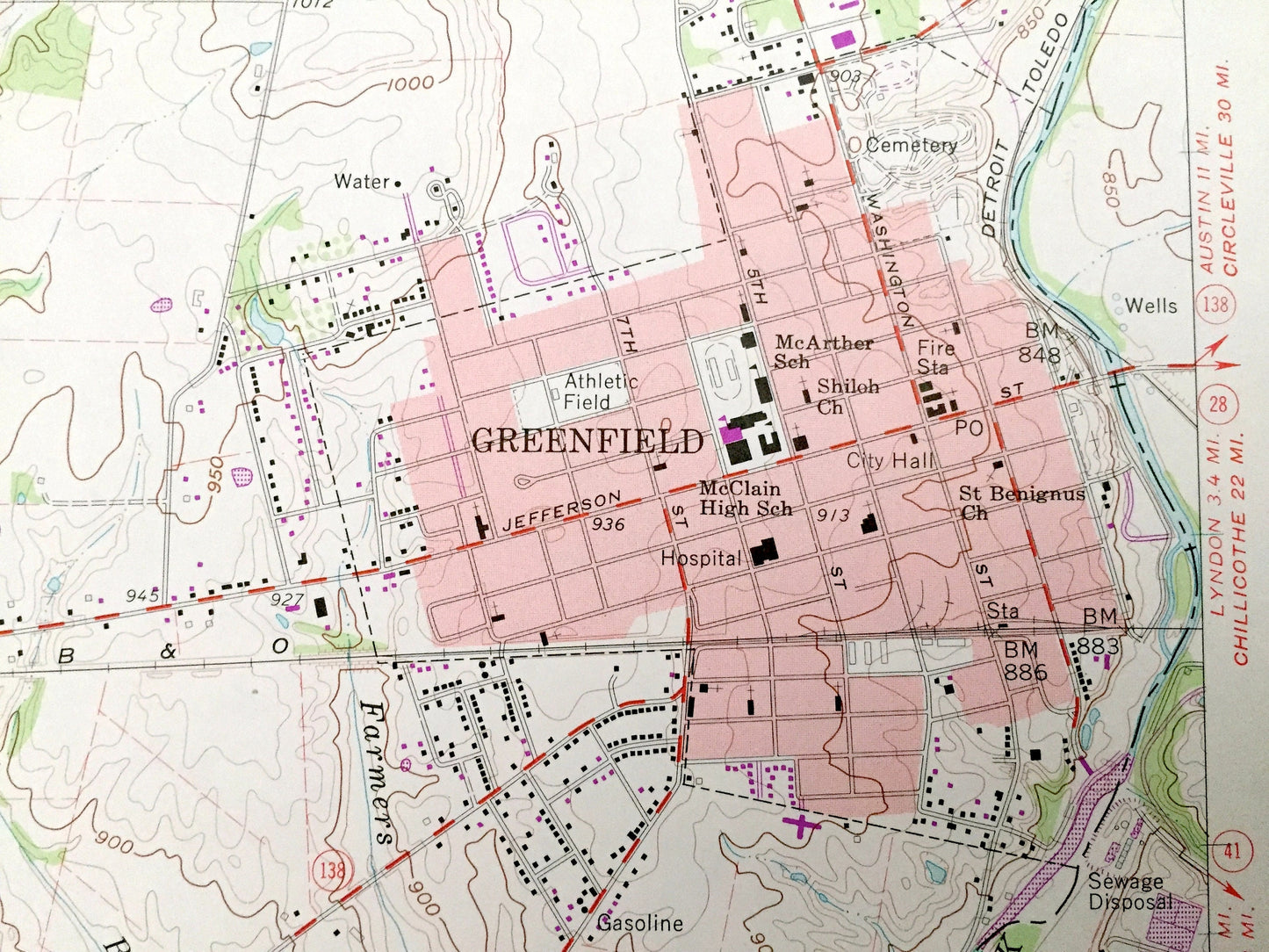 Antique Greenfield, Ohio 1960 US Geological Survey Topographic Map – Highland, Ross County, Madison, Fairfield, Buckskin Paint Creek Lake OH