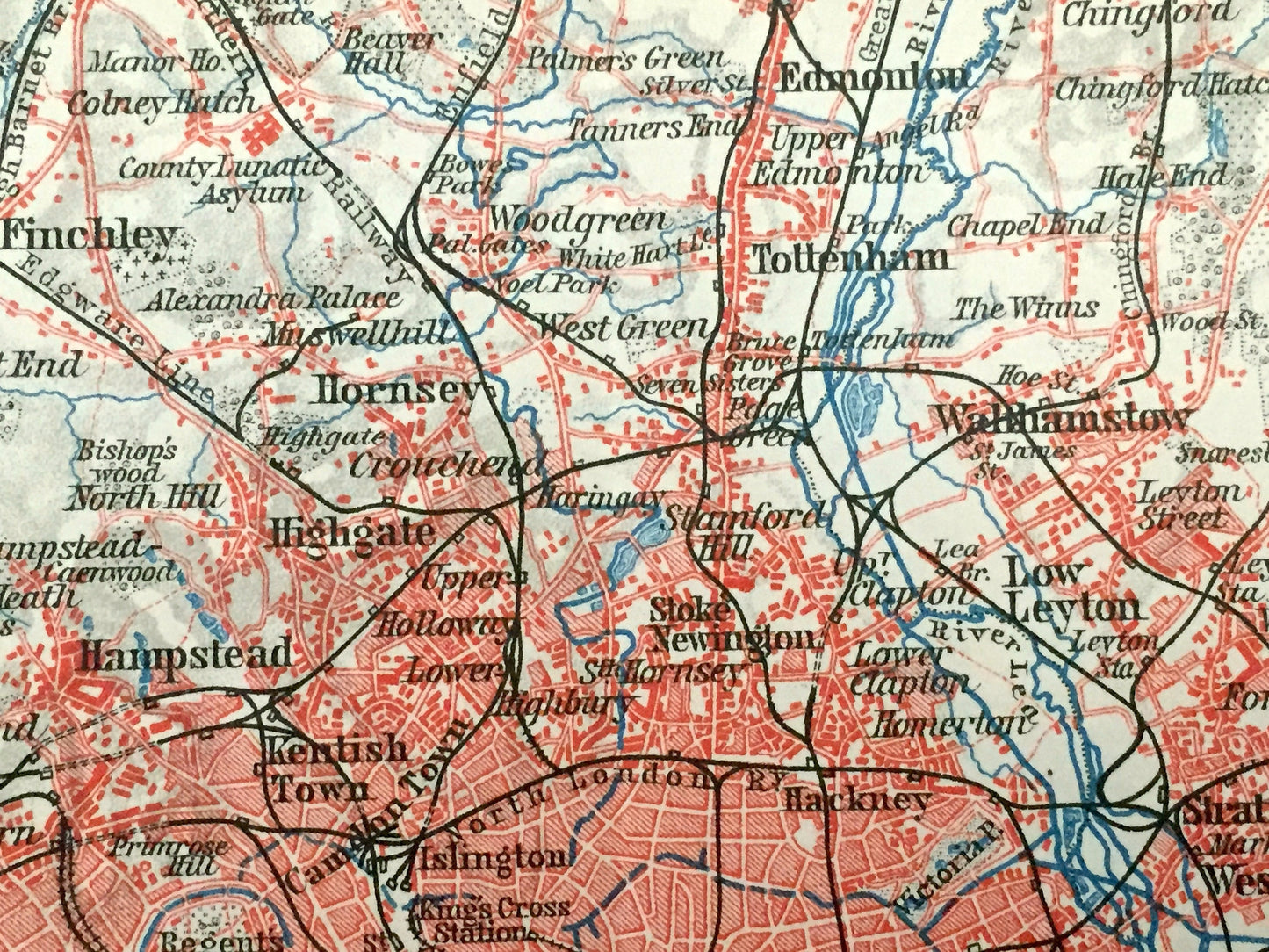 Antique 1902 London Map from Baedekers Atlas – Middlesex, Essex, Surrey, Kent County, Buckingham, Westminster, England, Great Britain, UK