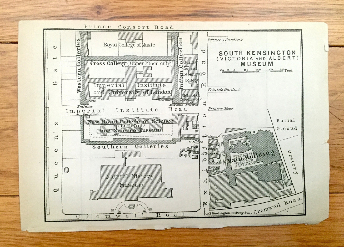 Antique 1902 Victoria & Albert Museum Architectural Plan from Baedekers Atlas of London – South Kensington, Great Britain, England, UK