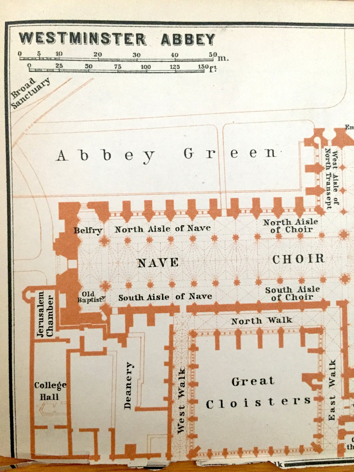 Antique 1902 Westminster Abbey Architectural Plan from Baedekers Atlas of London – St Margaret's Church, Chapel, Great Britain, England, UK