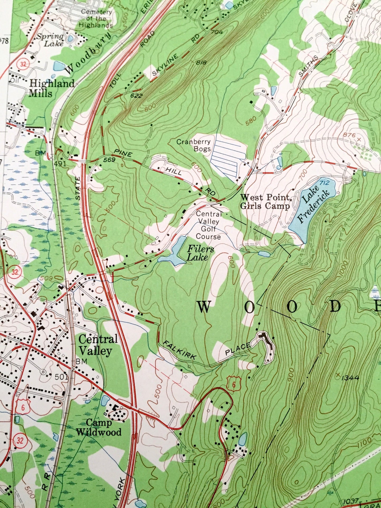 Antique Popolopen Lake, New York 1957 US Geological Survey Topographic Map – Rockland, Orange County, Woodbury, Highlands, Cornwall, NY