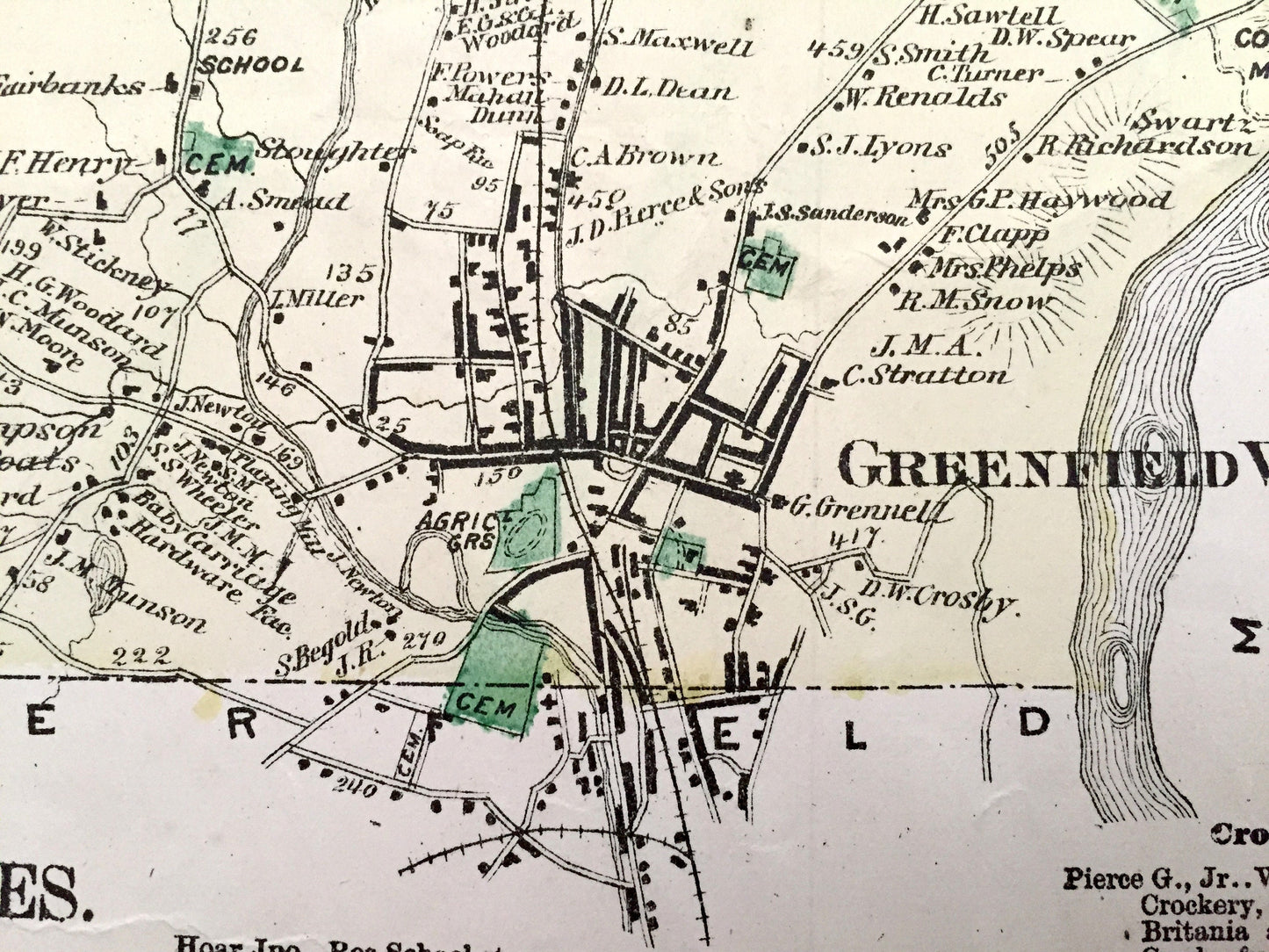 Antique 1871 Greenfield & Gill, Massachusetts Map from F.W. Beers Atlas of Franklin County – Factory Village, Turners Falls, Riverside, MA