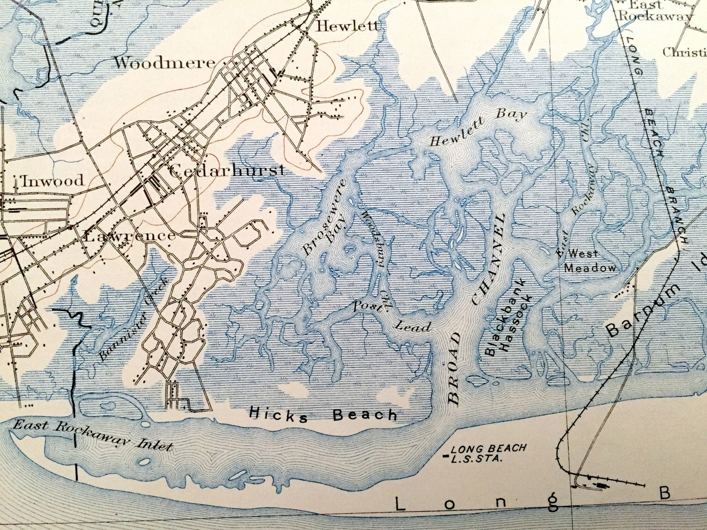 Antique Hempstead, New York 1903 US Geological Survey Topographic Map – Long Island, Nassau County, Freeport, Mineola, Oceanside Woodmere NY