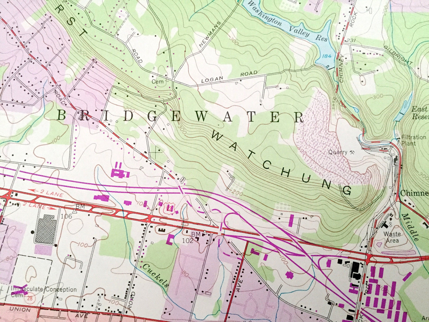 Antique Bound Brook, New Jersey 1955 US Geological Survey Topographic Map – Somerset, Middlesex County, Warren, Hillsborough, Franklin, NJ