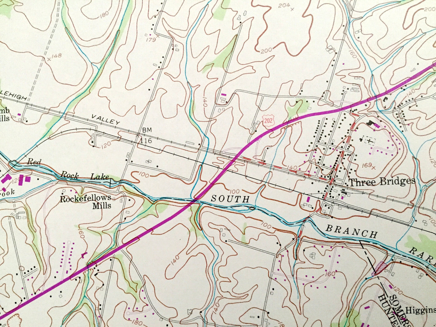 Antique Flemington, New Jersey 1954 US Geological Survey Topographic Map – Hunterdon, Somerset County, Clinton, Readington, Raritan, NJ