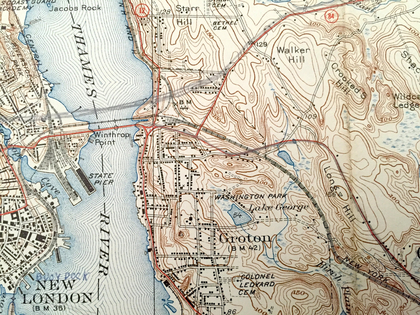Antique New London, Connecticut 1938 US Geological Survey Topographic Map – Groton, Waterford, Coast Guard, Southold, Fisher Island, Lyme CT
