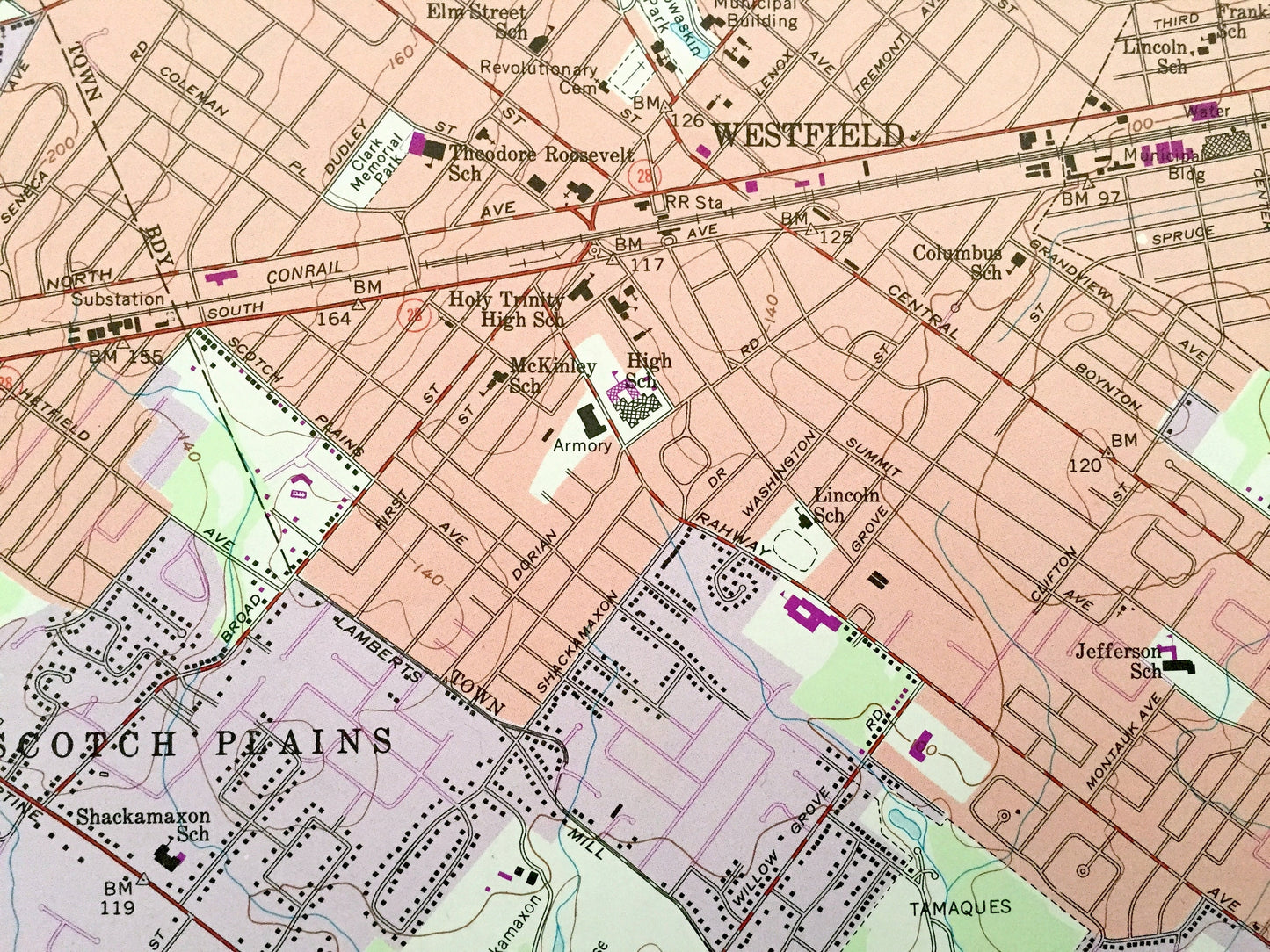Antique Roselle, New Jersey 1955 US Geological Survey Topographic Map – Essex, Union County, Millburn, Springfield, Crawford, Maplewood, NJ