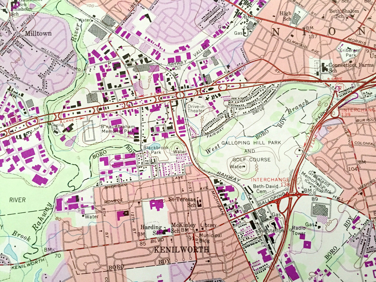 Antique Roselle, New Jersey 1955 US Geological Survey Topographic Map – Essex, Union County, Millburn, Springfield, Crawford, Maplewood, NJ