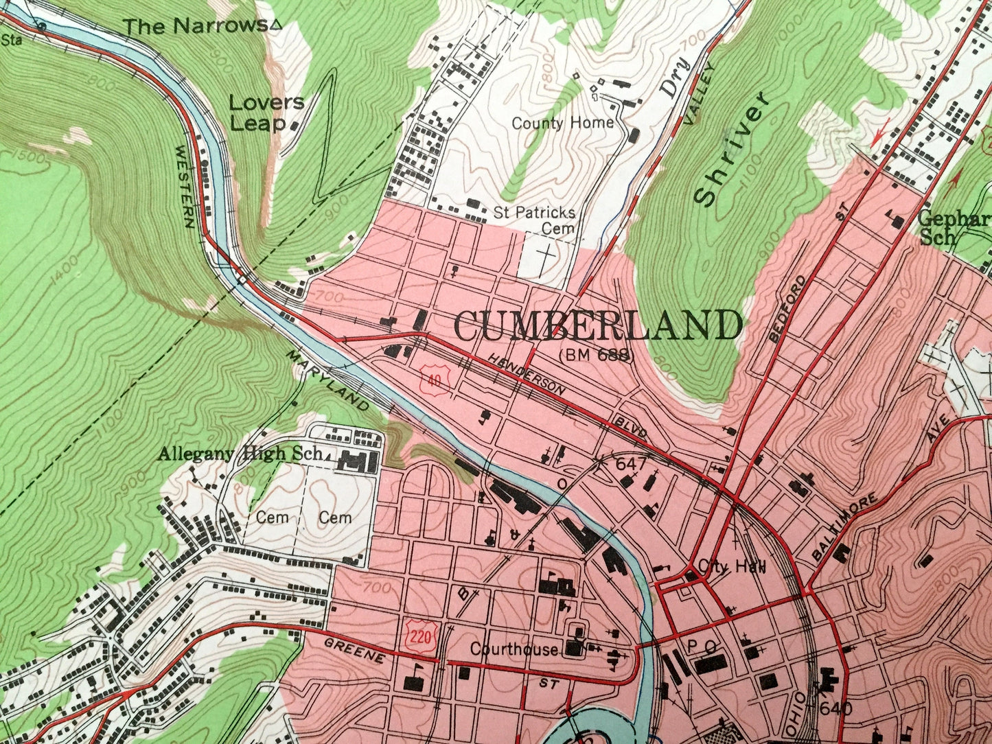 Antique Cumberland, Maryland 1949 US Geological Survey Topographic Map – Allegany County, Mount Savage, MD, Bedford, Somerset County, PA