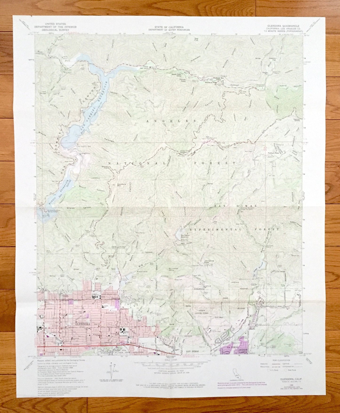 Antique Glendora, California 1966 US Geological Survey Topographic Map – Los Angeles, La Verne, San Dimas Tanbark Flats San Gabriel River NY