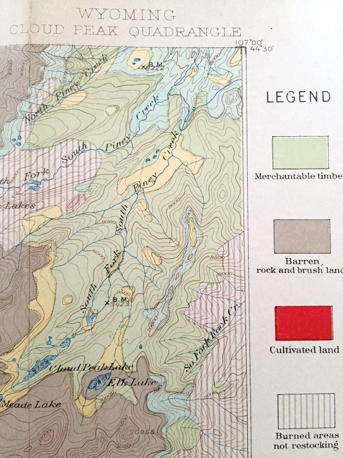 Antique Cloud Peak, Wyoming 1897 US Geological Survey Topographic Map – Tensleep, Mather Peak, Johnson County, Big Horn National Forest, WY