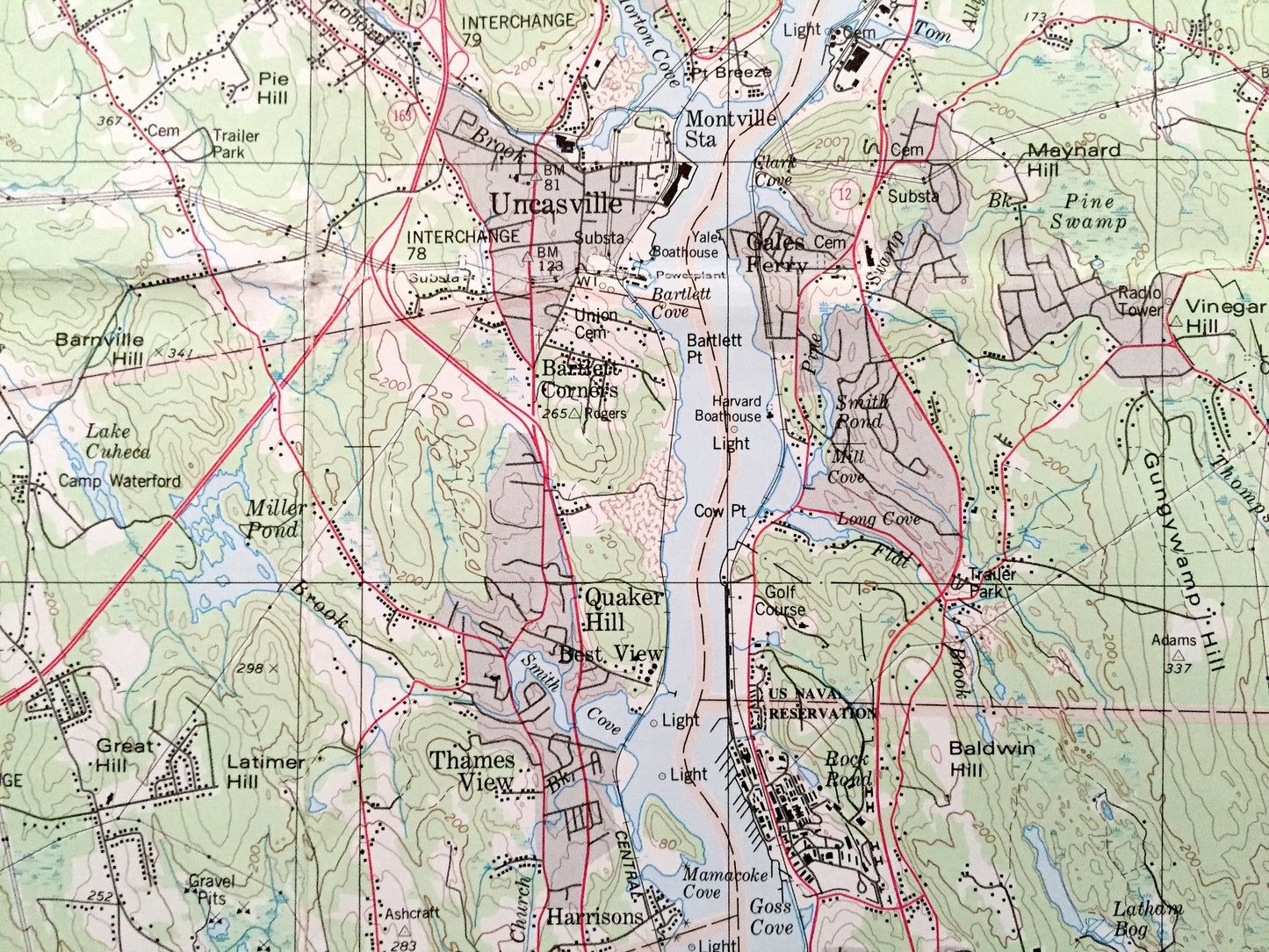 Antique New London County, Connecticut WALL SIZE 1979 US Geological Survey Topographic Map – Old, East Lyme, Waterford, Groton, Norwich, ct